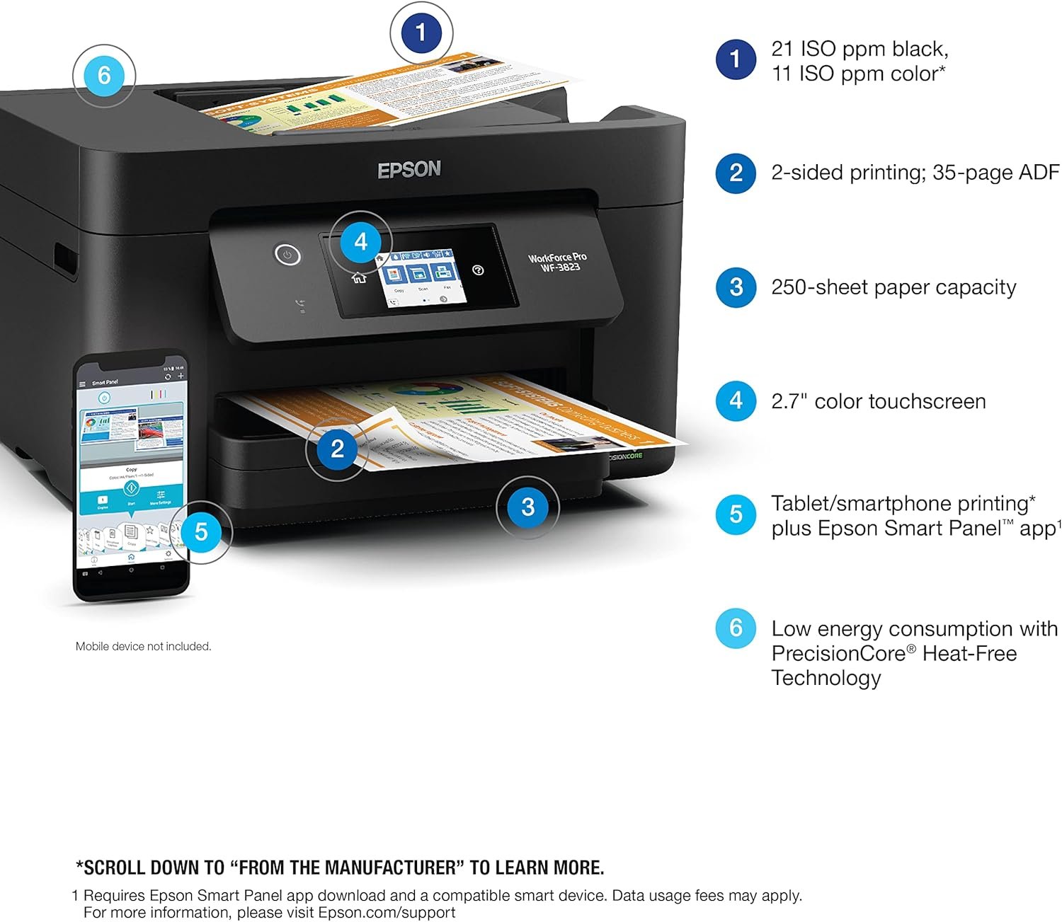 Epson Workforce Pro WF-3823 Wireless All-in-One Printer with Auto 2-Sided Printing, 35-Page ADF, 250-Sheet Paper Tray and 2.7" Color Touchscreen, Black - Image 4