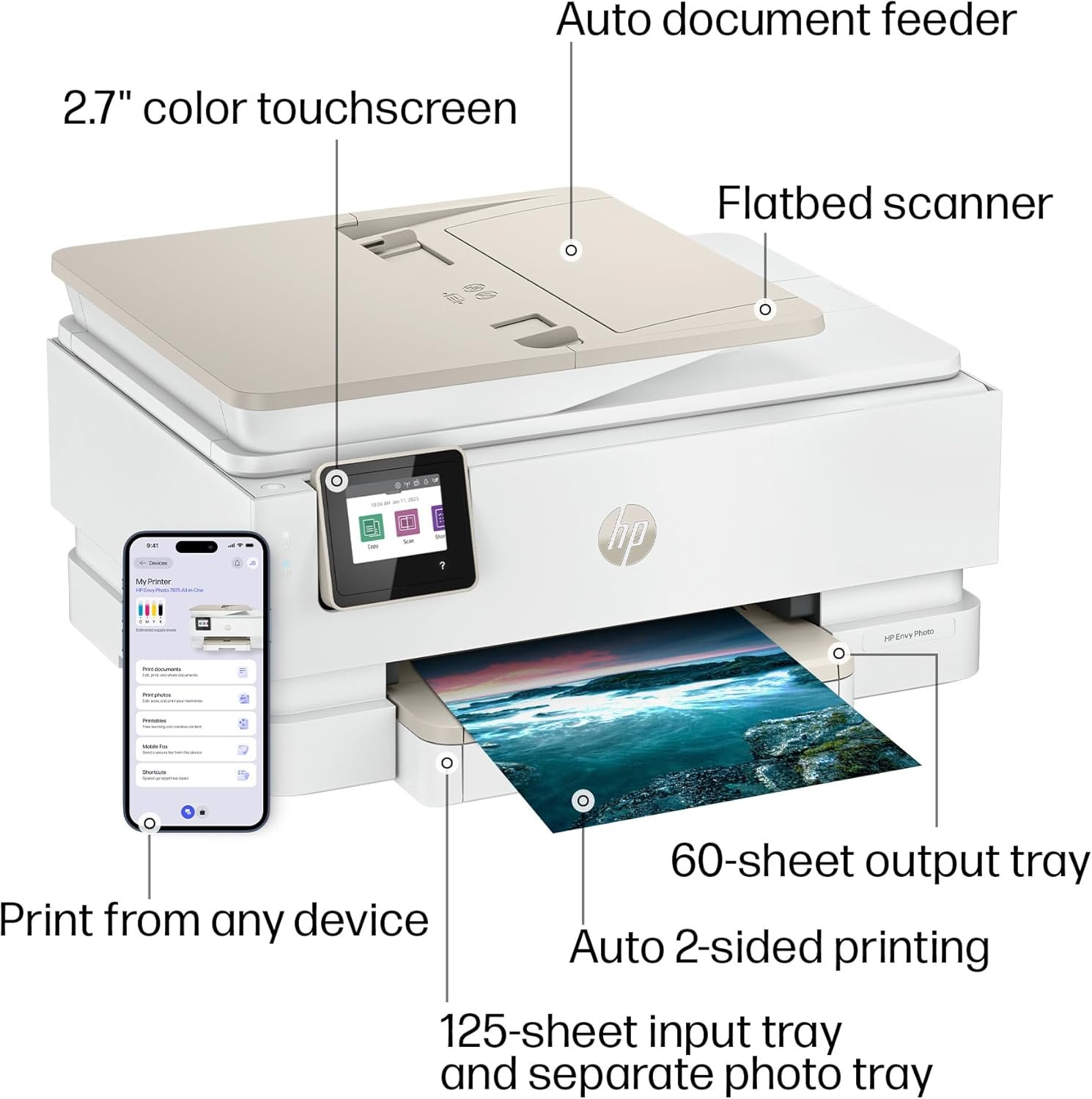 HP Envy Photo 7975 Wireless Color Inkjet Photo Printer, Print, scan, Copy, Easy Setup, Mobile Printing, Best-for-Home, 3 Month Instant Ink Trial Included, AI-Enabled (B63K3A) - Image 8